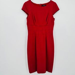 WHBM Size 8 Red Cap Sleeve Stretch Knit Midi Sheath Holiday Dress